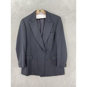 Yves Saint Laurent Blazer Mens 42 Blue 100% Wool Double-Breasted Peak Lapel